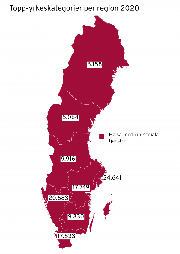 De främsta yrkeskategorierna efter platsannonser per region