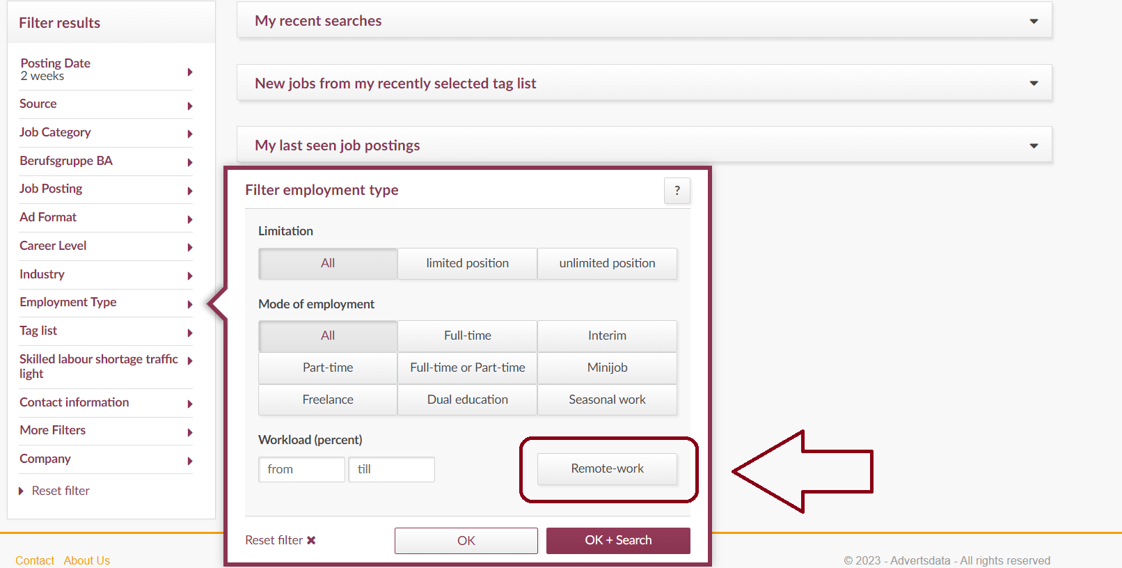 Function Filter employment type Remote-work