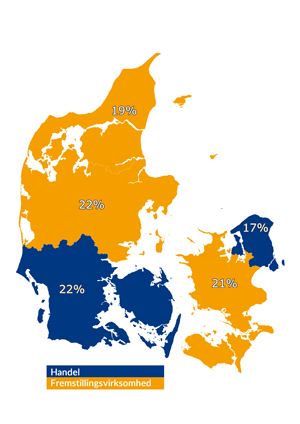 Topbranche for hver region (uden vikar- og personaleservice og offentlig forvaltning)