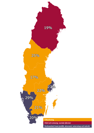 Topp bransch per region (exkl. bemannings och rekryteringsföretag och offentlig förvaltning)